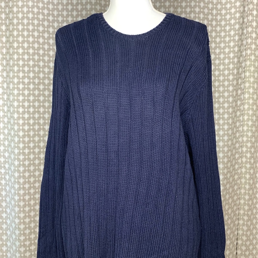 RALPH LAUREN PURPLE LABEL Mens Cotton Sweater Woven Cable Knit Blue Navy XL - Picture 5 of 8